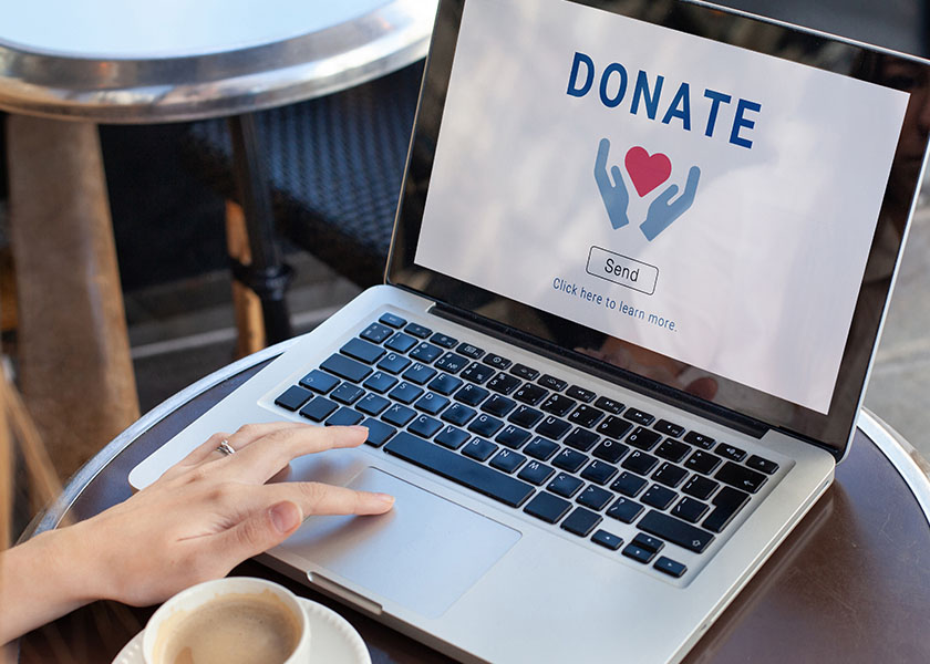 Image of someone making a charitable donation from a website. Charitable giving and financial planning.